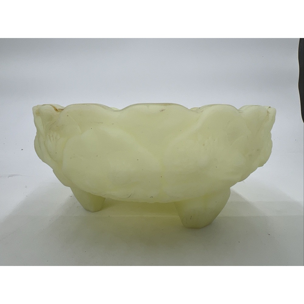 Vintage Fenton Green Satin Custard Uranium Glass 3 Footed Round Bowl